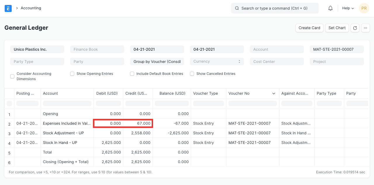 Additional Costs General Ledger