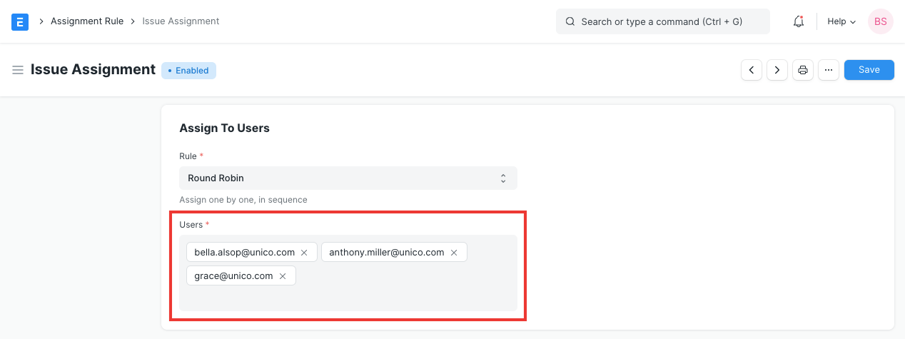 Users in Assignment Rule