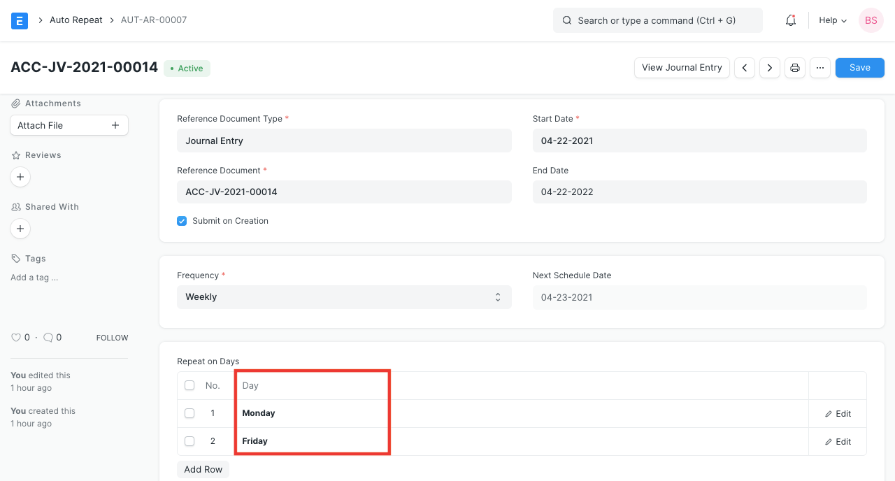 Auto Repeat Weekdays
