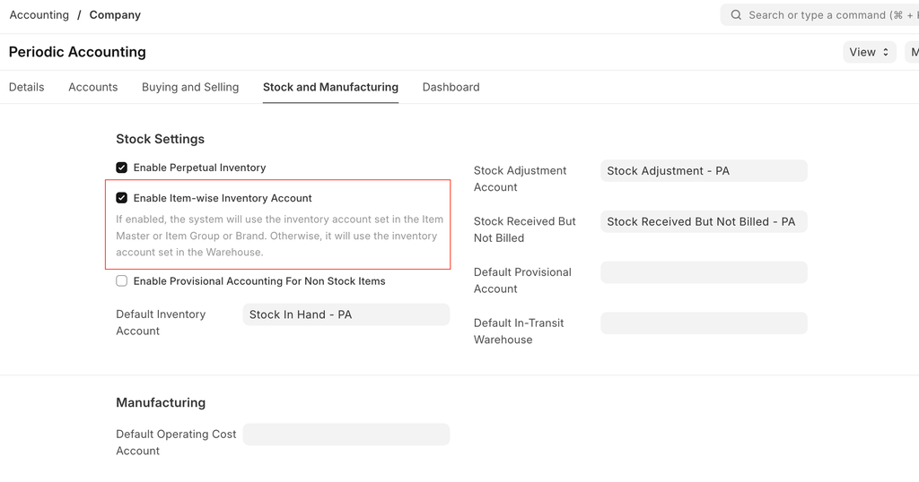 company configuration