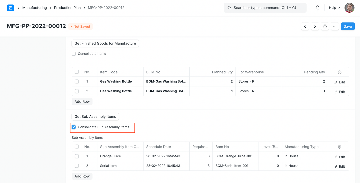 Combine Sub Assemby Items
