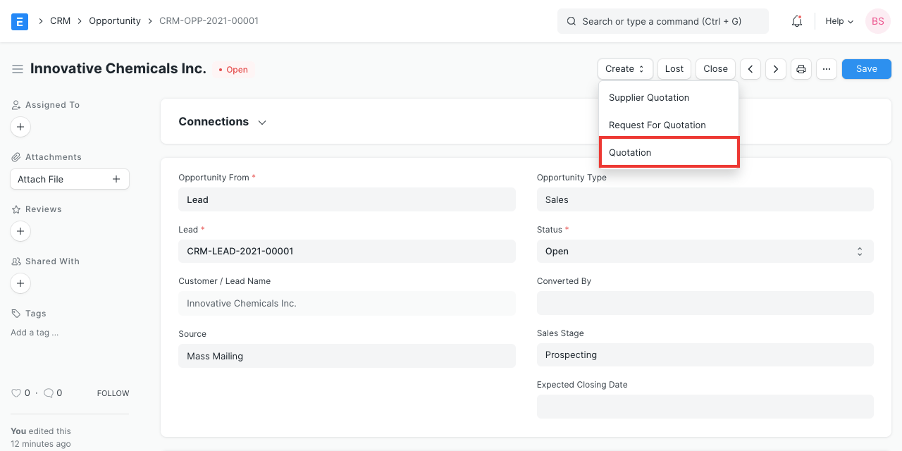 Create Quotation From Opportunity