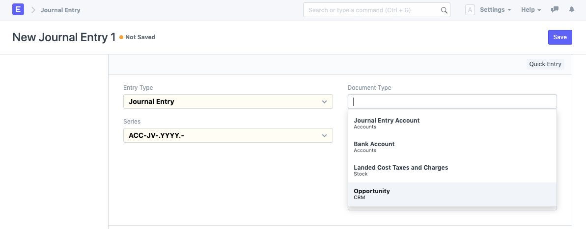 journal Voucher Link Field