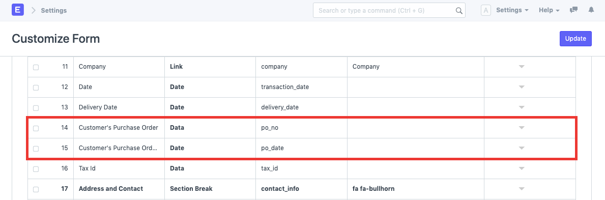 Standard fields in Sales Order