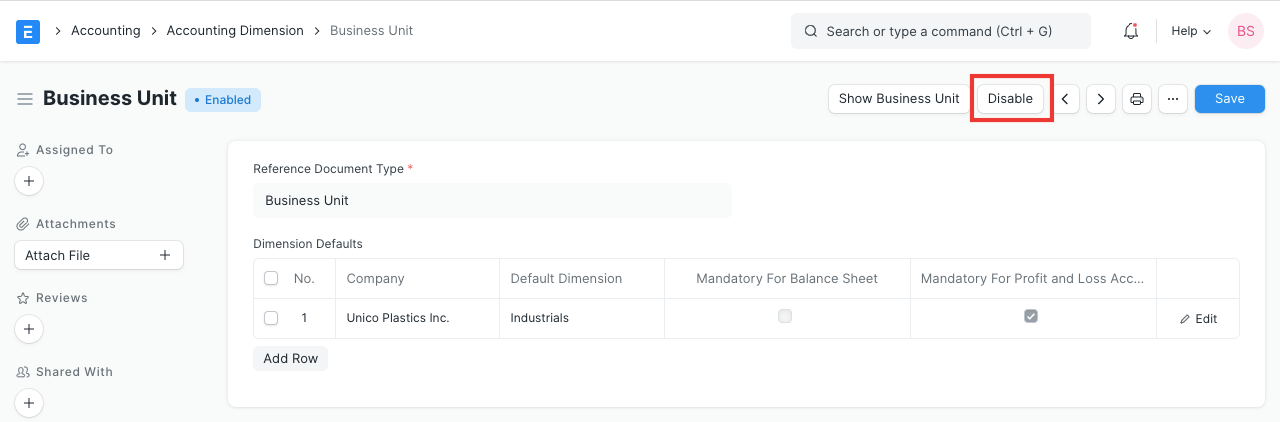 Disable Accounting Dimension