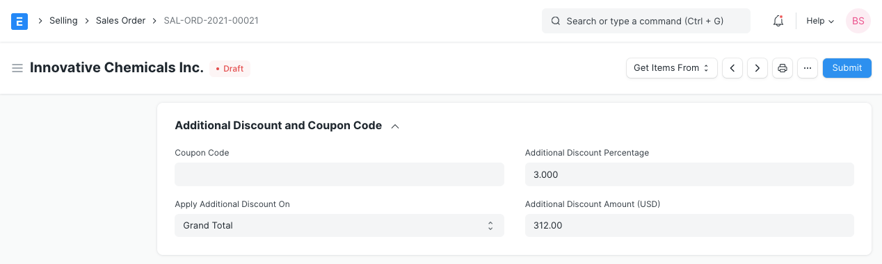 Discount on Grand Total