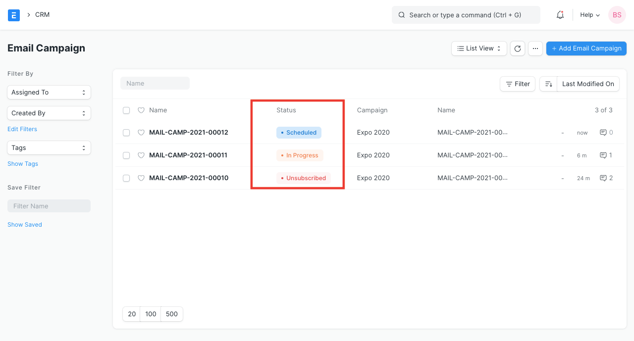 Email Campaign Status