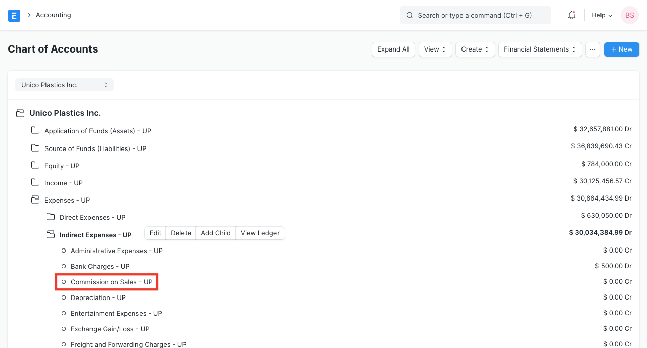 Ledger in Chart of Accounts