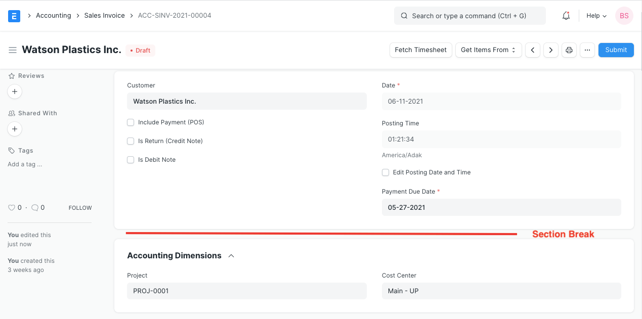 Field Type Section Break