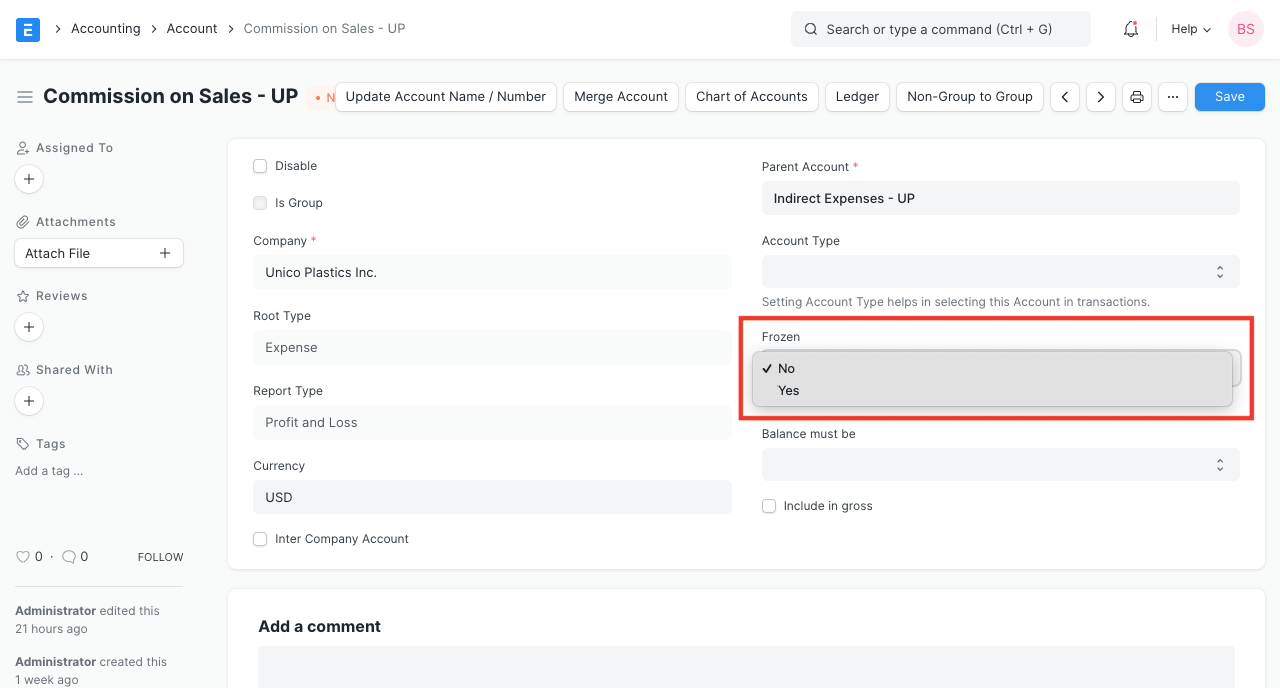 Set Frozen Account To Yes