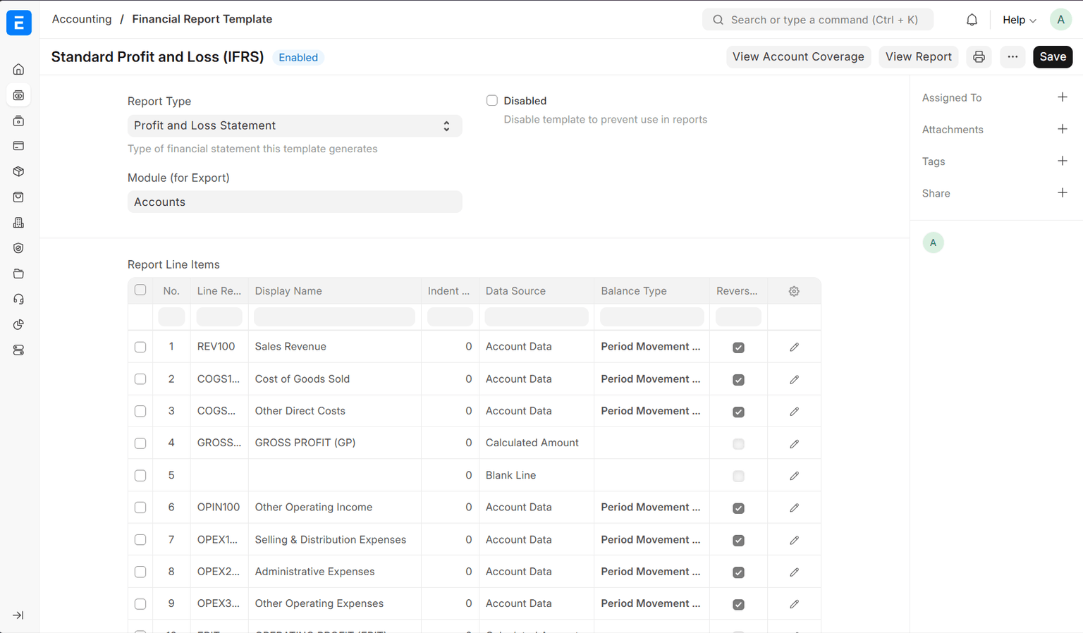 Financial Report Template with Example Rows