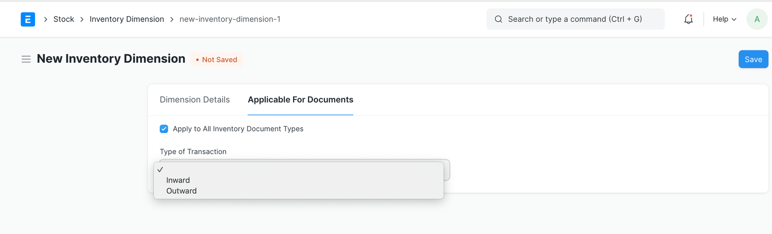 inventory dimension applicable for all inventory documents