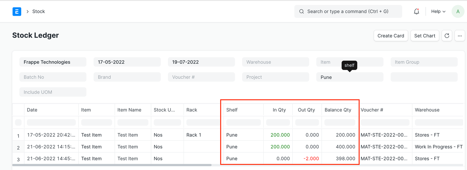 inventory dimension stock ledger