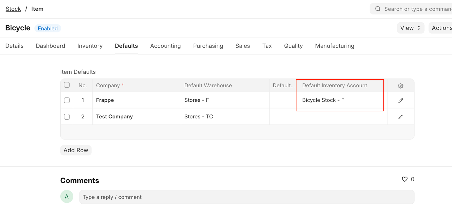 item inventory account