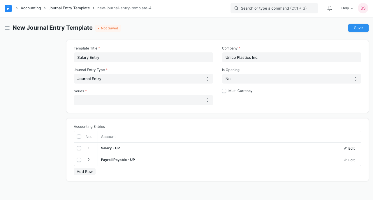 Journal Entry Template