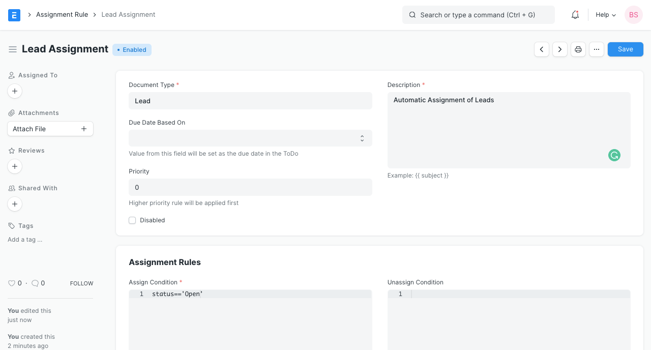 Lead Assignment Rule