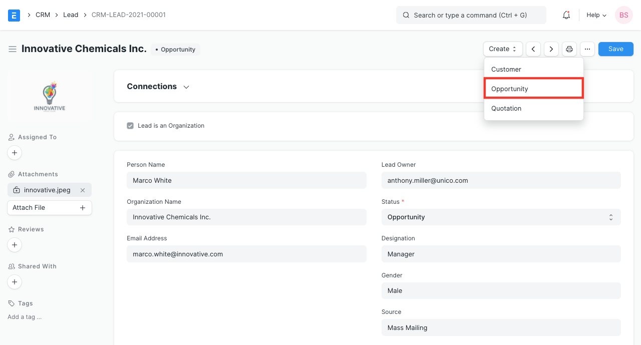 Create Opportunity From Lead