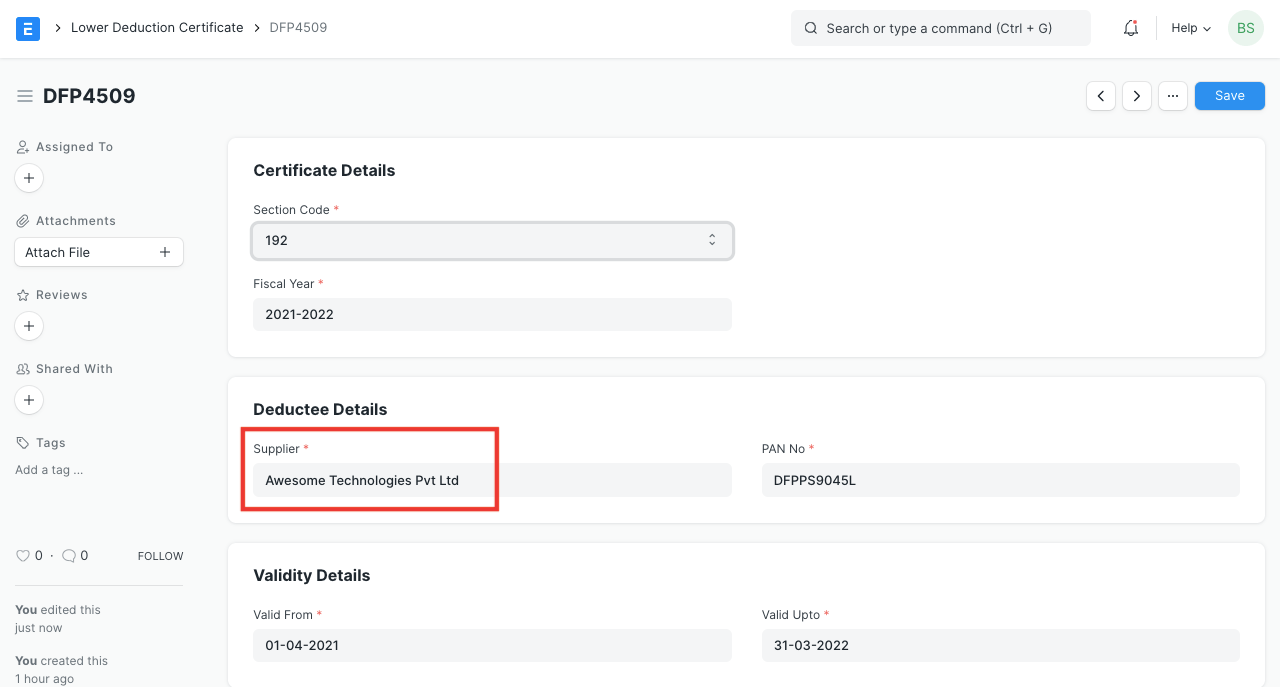 Lower Deduction Certificate