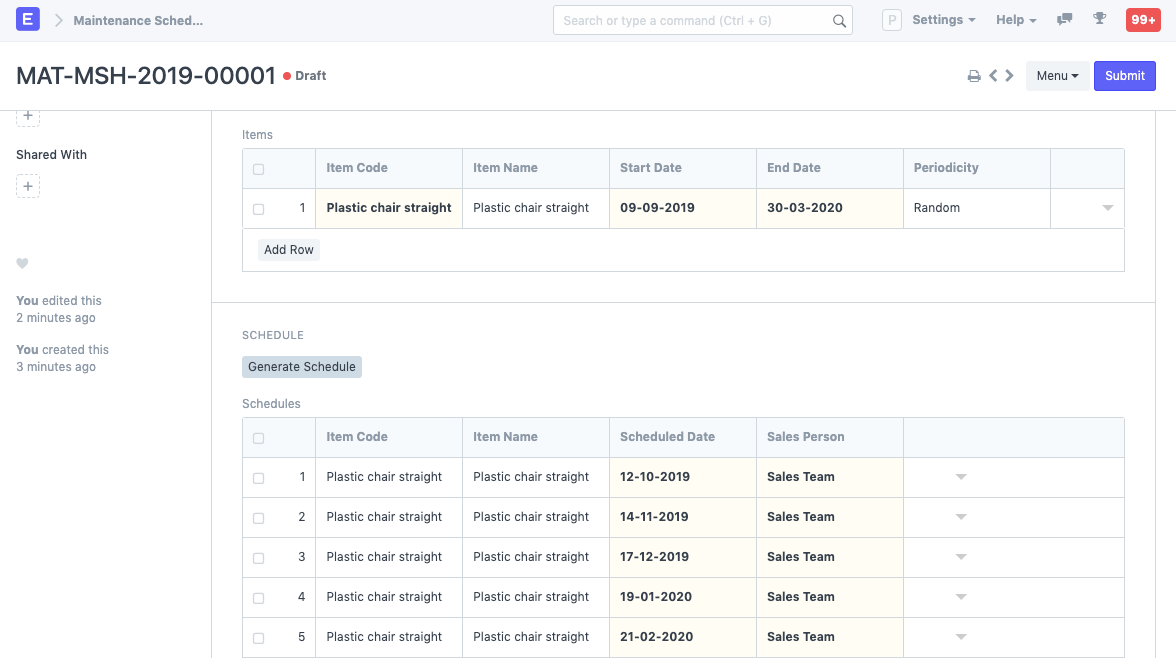 Maintenance Schedule