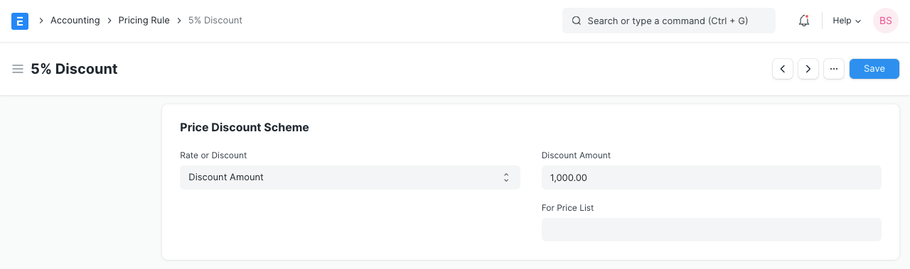 Price Discount Scheme Amount