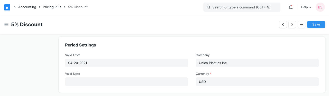 Pricing Rule Period Settings