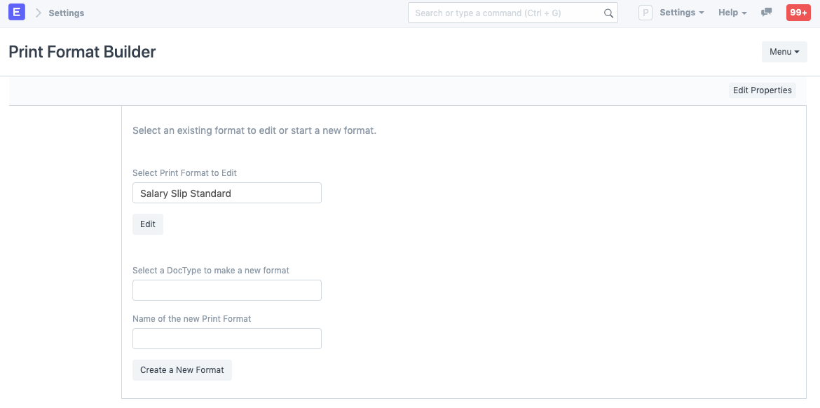 Select doctype for editing Print Format