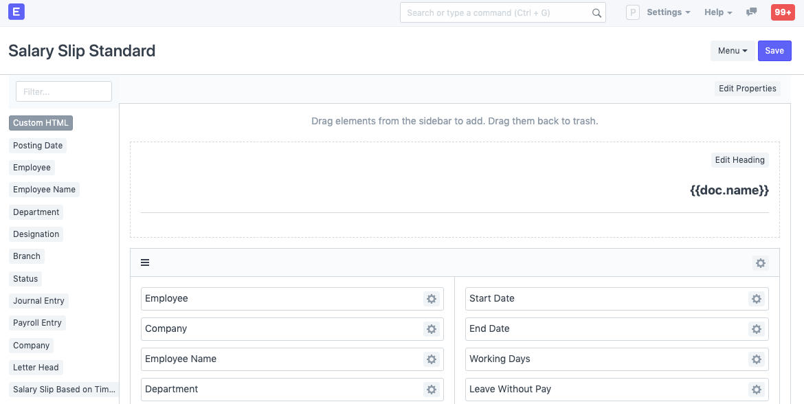 Print Format builder screen