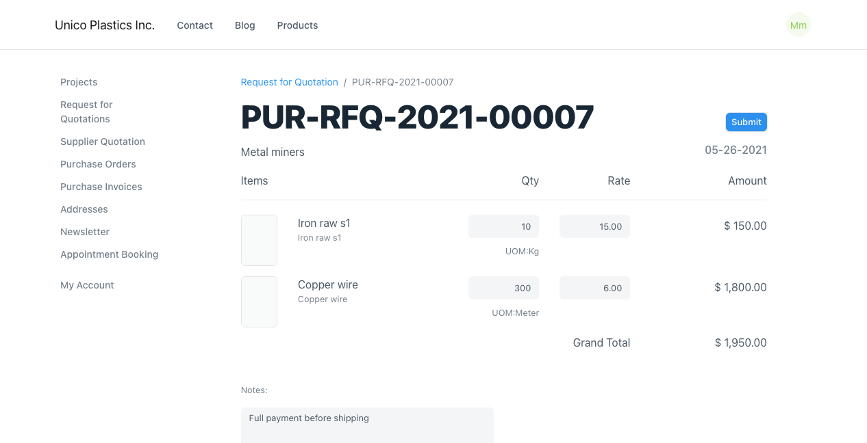 Supplier Quotation Screen
