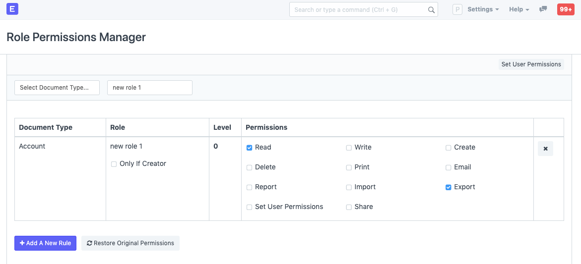 Permissions for new Role