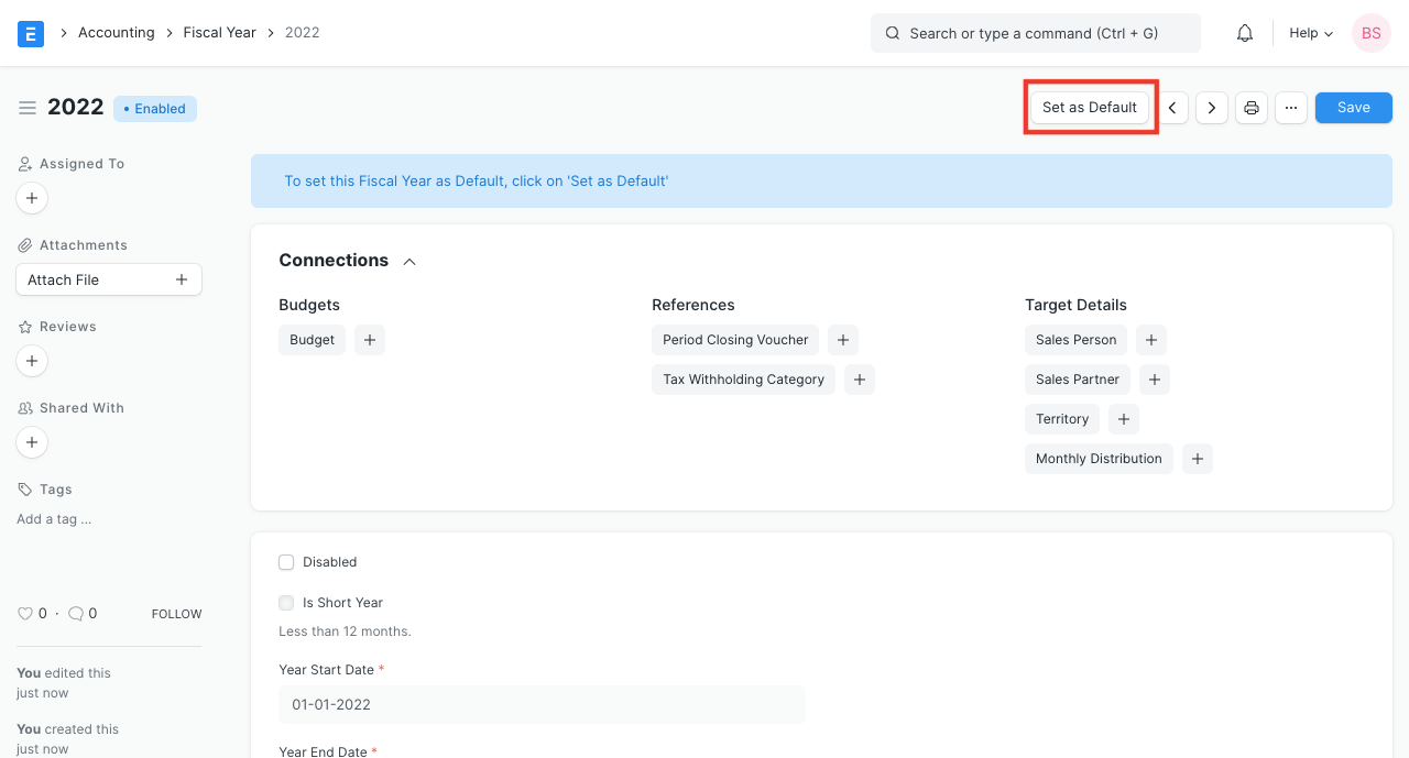 Set Fiscal Year as Default