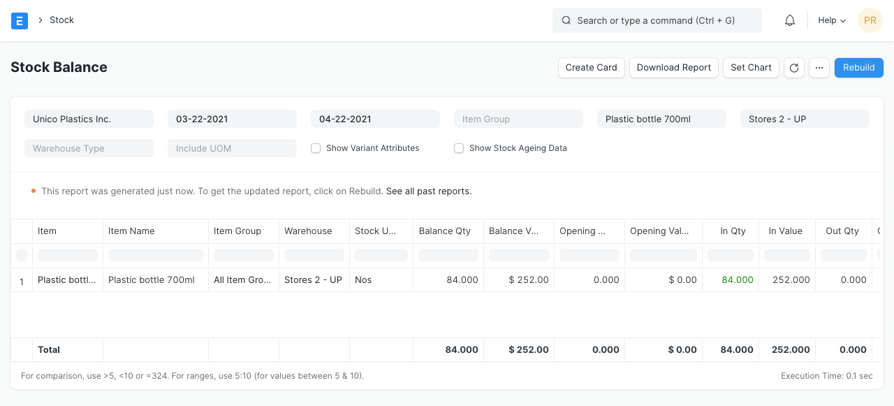 Stock Balance Report