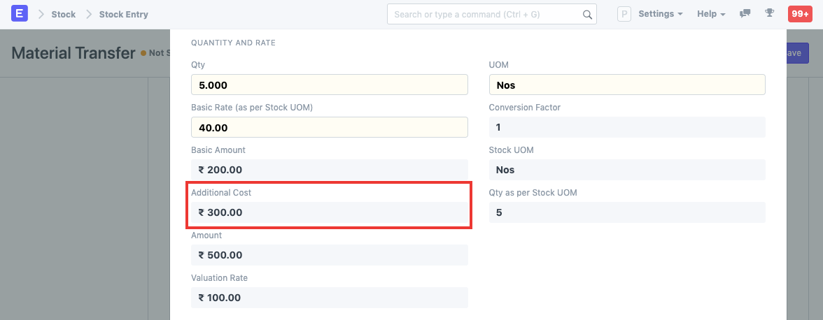 Stock Entry Item Valuation Rate