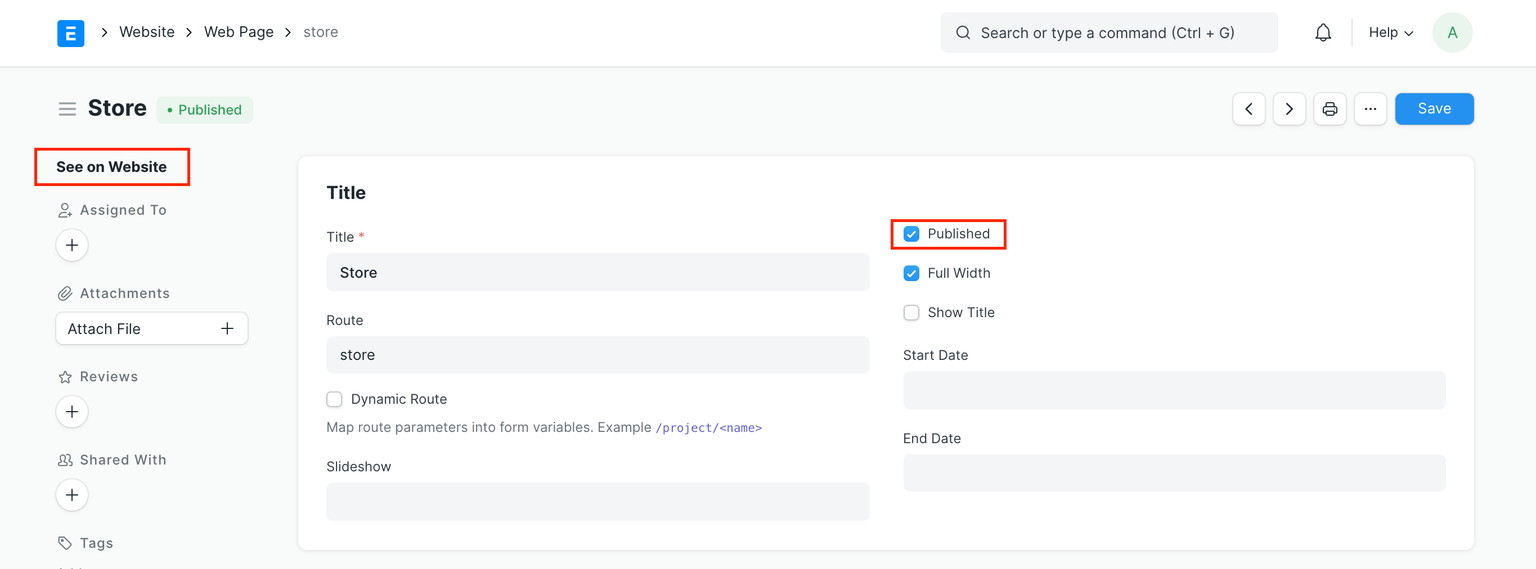 Store Page Published