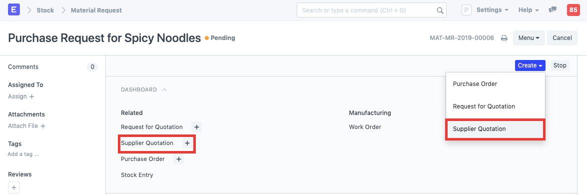 Supplier Quotation from Material Receipt