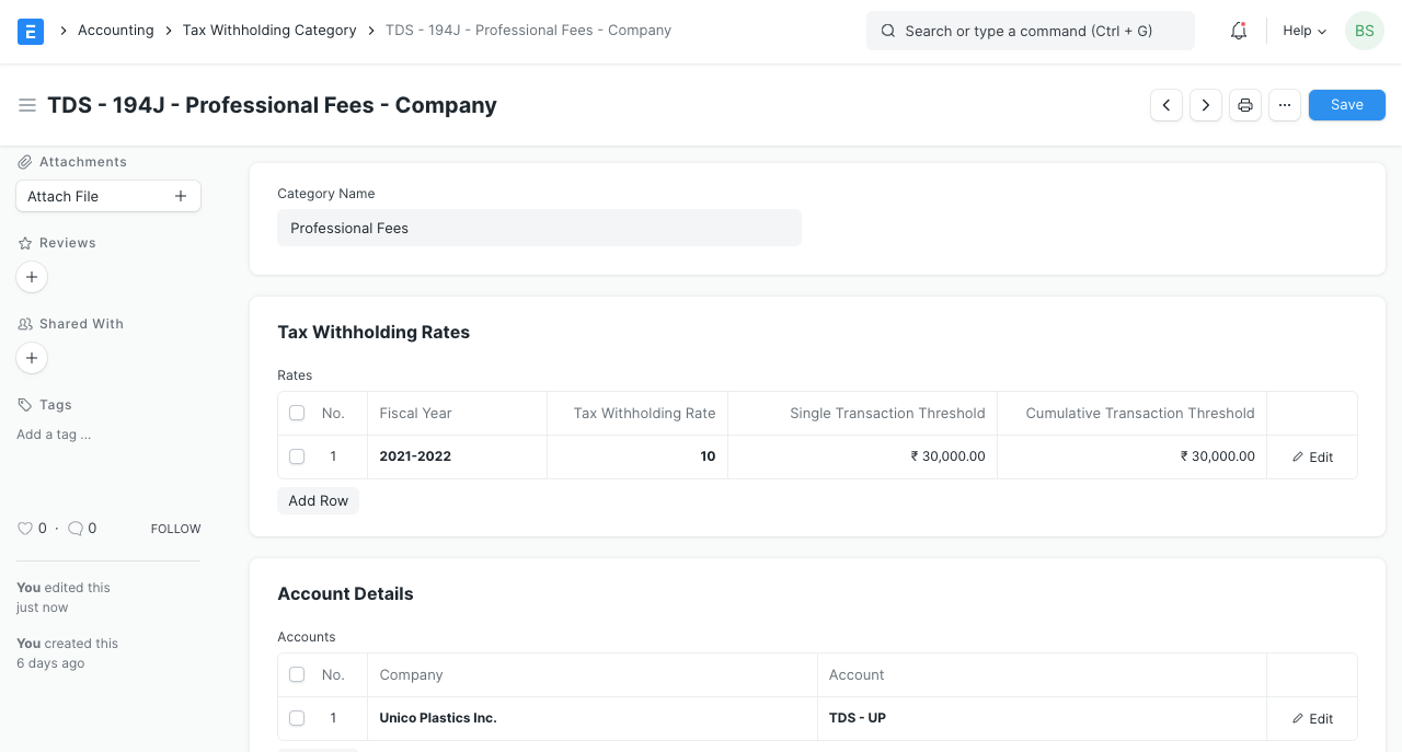 Tax withholding Category