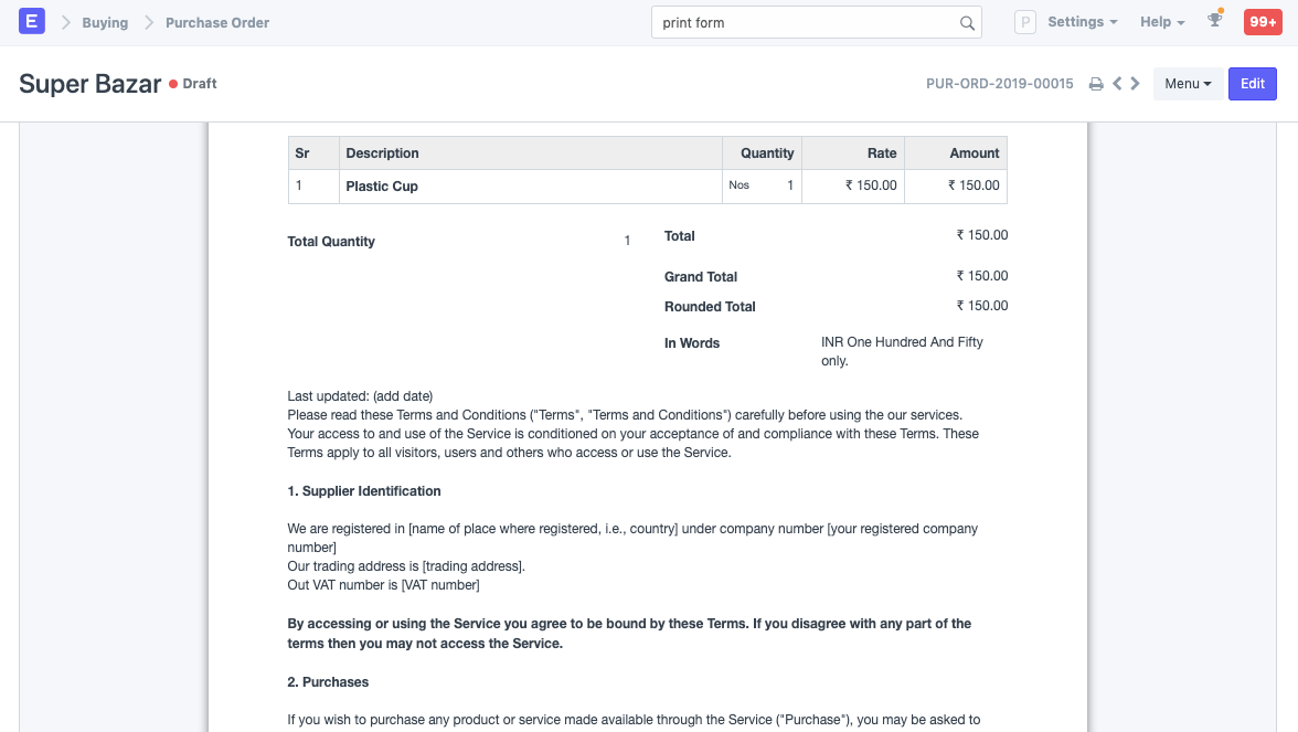 Terms and Conditions in print