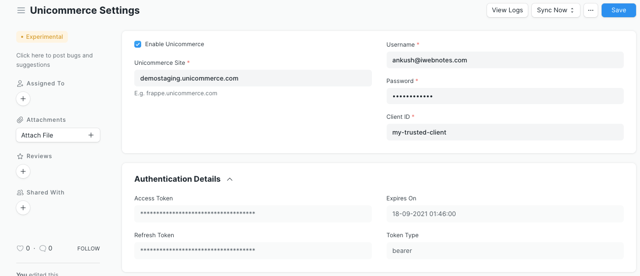 unicommerce auth setup