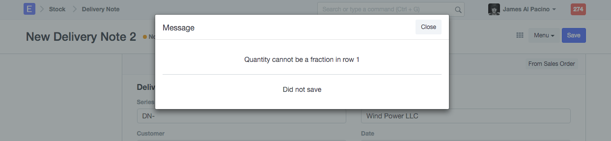 UoM Validation Message