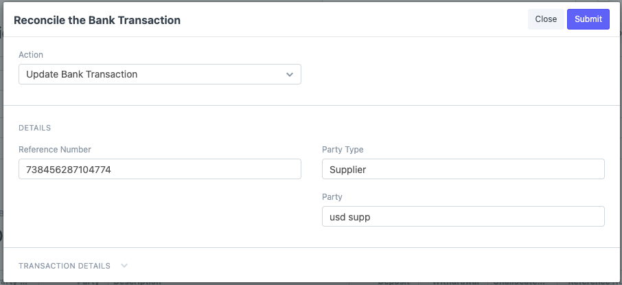 Reconcile bank transactions