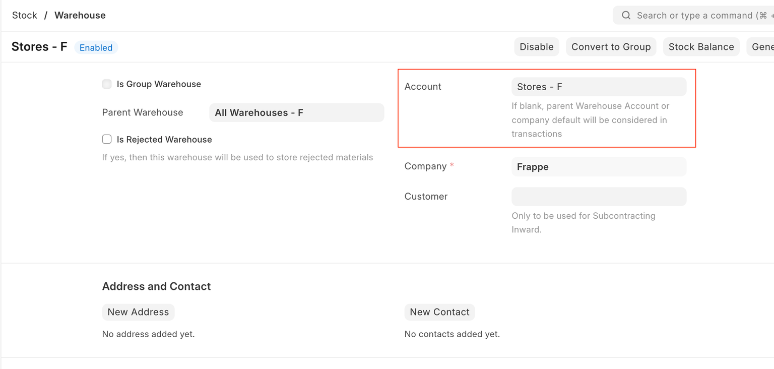 warehouse inventory account