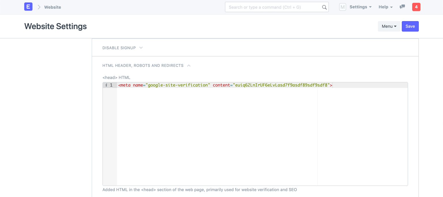 Website Settings - Header