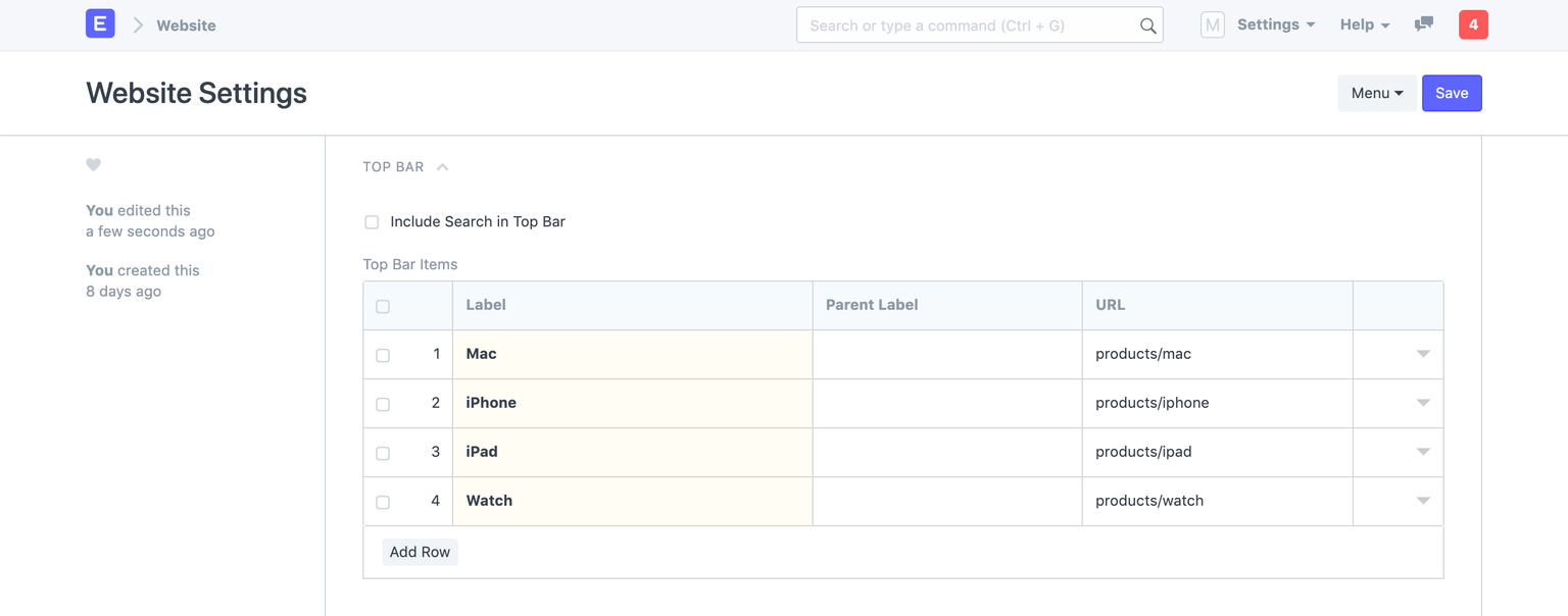 Website Setting - Top Bar