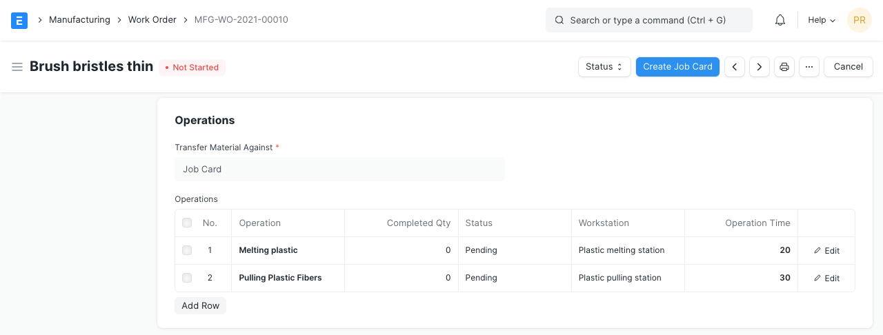 Work Order Job Card Completion